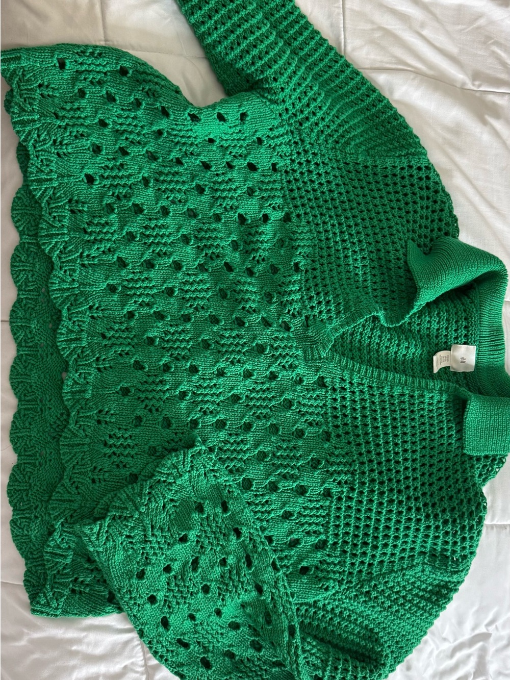 H&M Green Open-Knit Collared Sweater